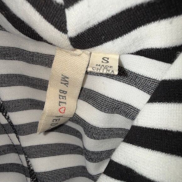 My Beloved Women’s Striped Waterfall Jacket Cardigan – Black White Asymmetrical - Picture 9 of 15